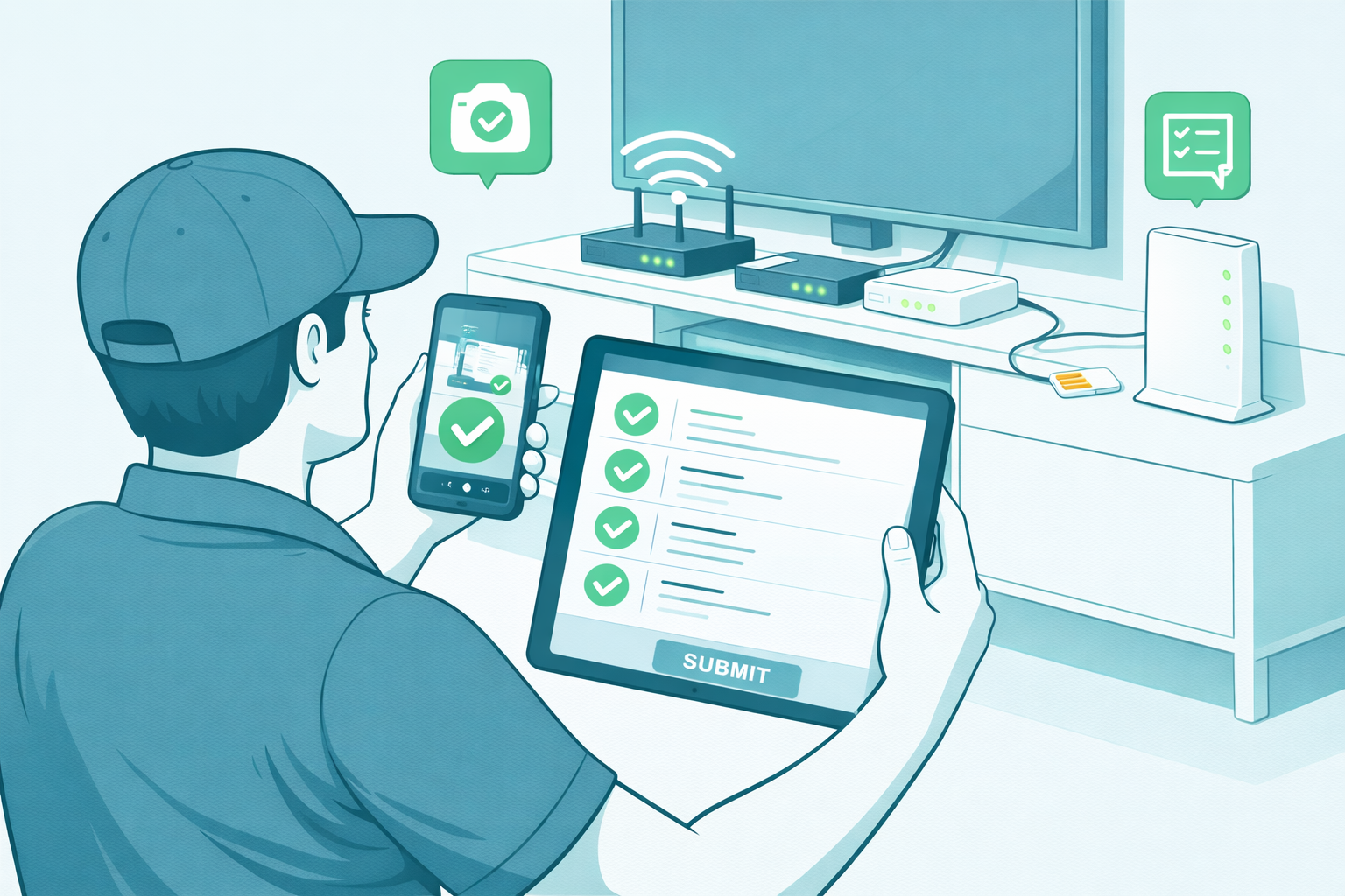 Technician submitting completed checklists and photos