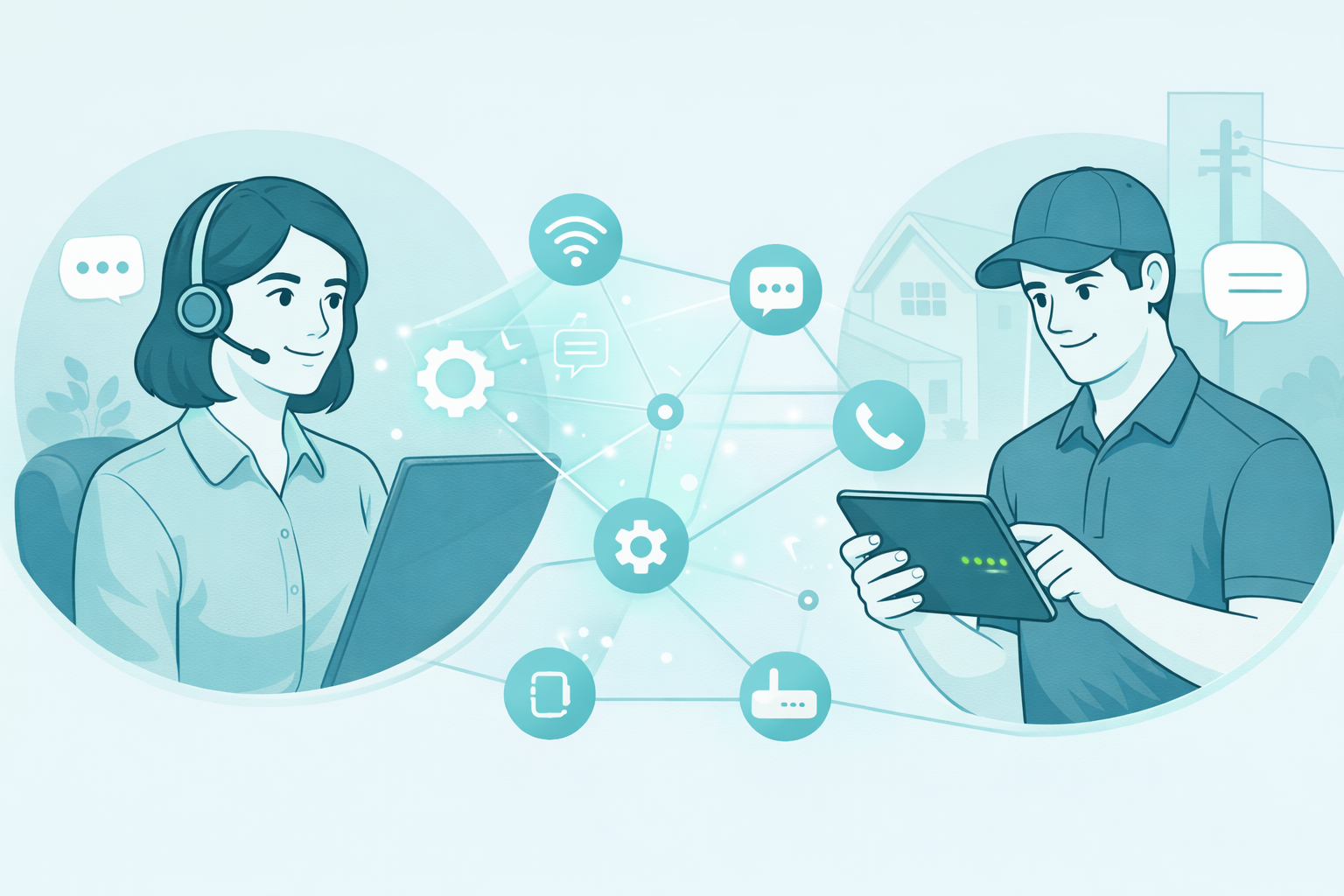 Support agent collaborating with field technician